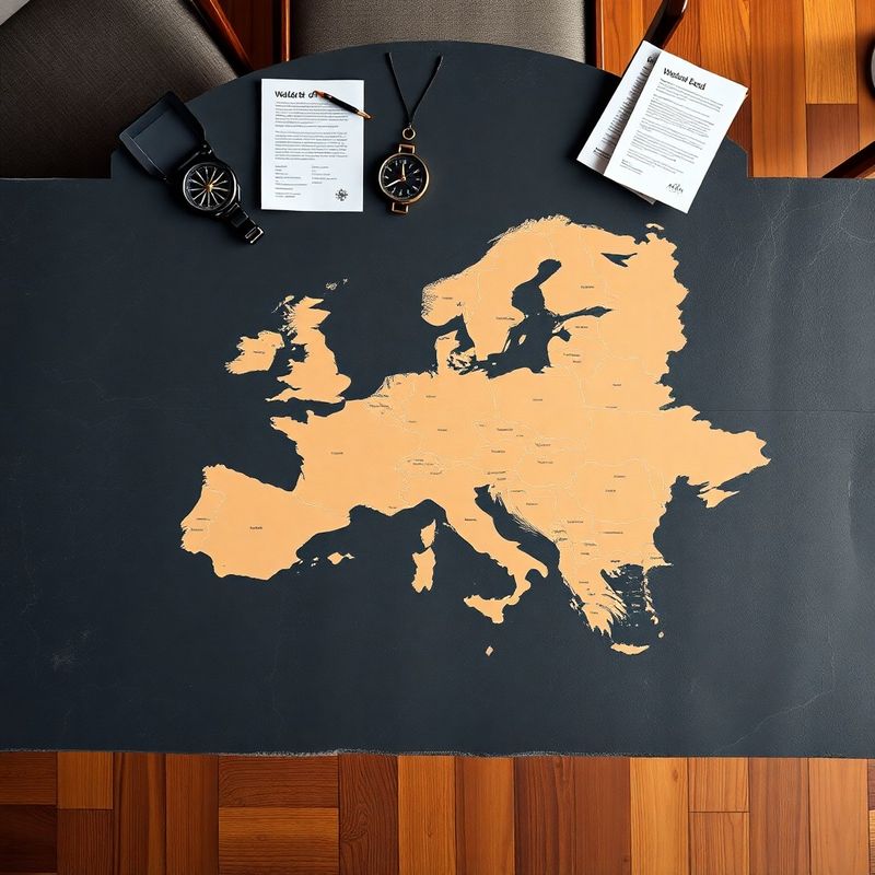 Hartă europeană pe masa de conferință cu compas și documente de proprietate
