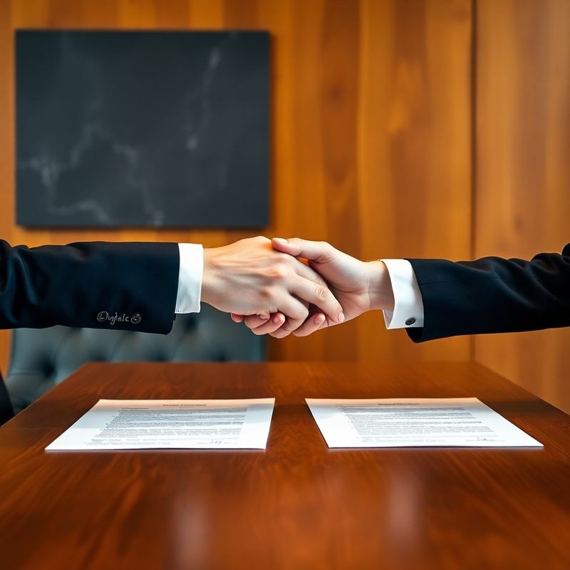 Două mâini schimbând un document semnat la o masă de ședință
